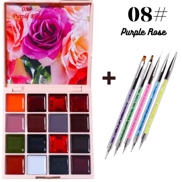 Παλέτα 16 Χρωμάτων Gel Soak Off UV LED + 5 Πινέλα nail art ΔΩΡΟ